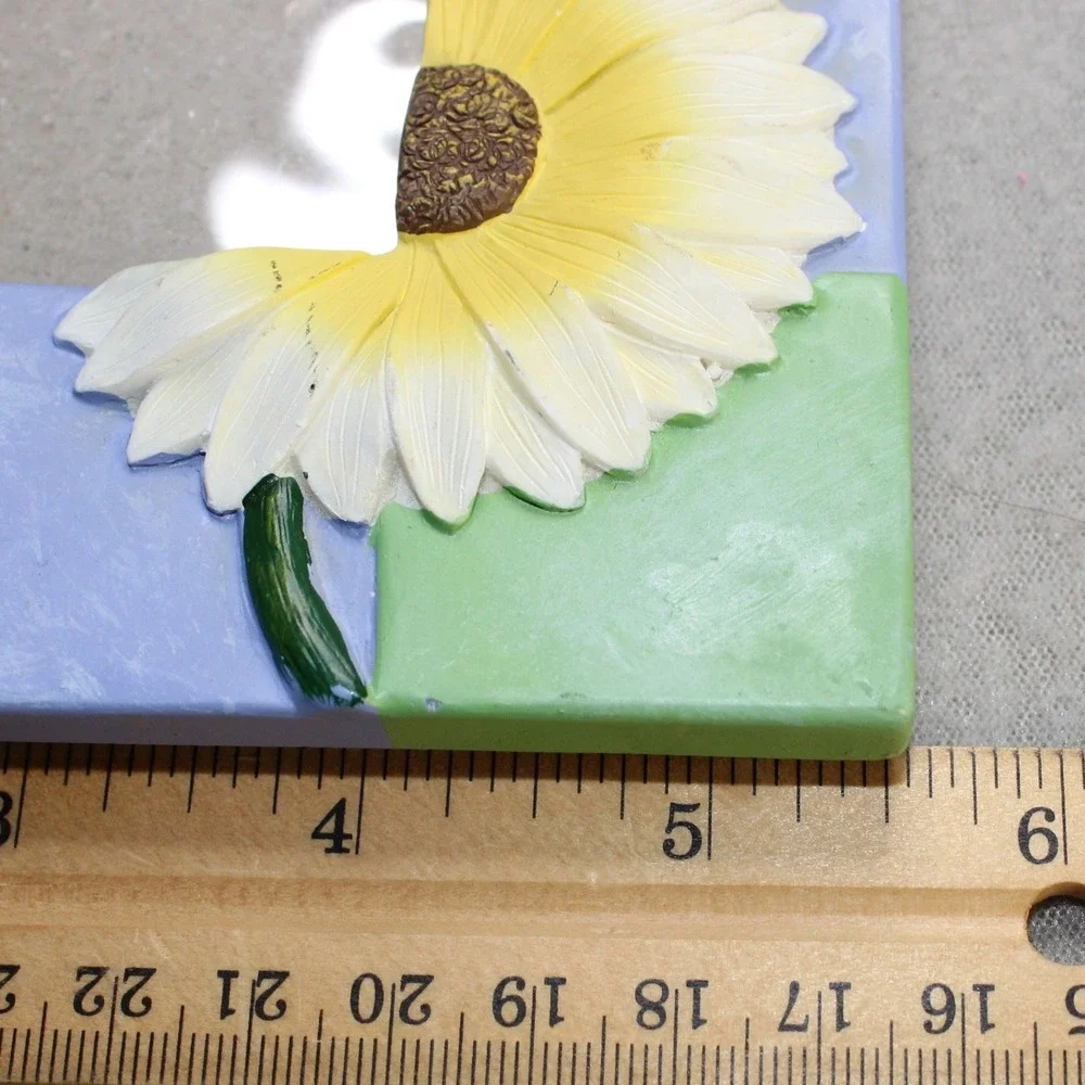 Sunflower Picture Frame Green Purple Checkered Floral‎ Cottagecore 6x6